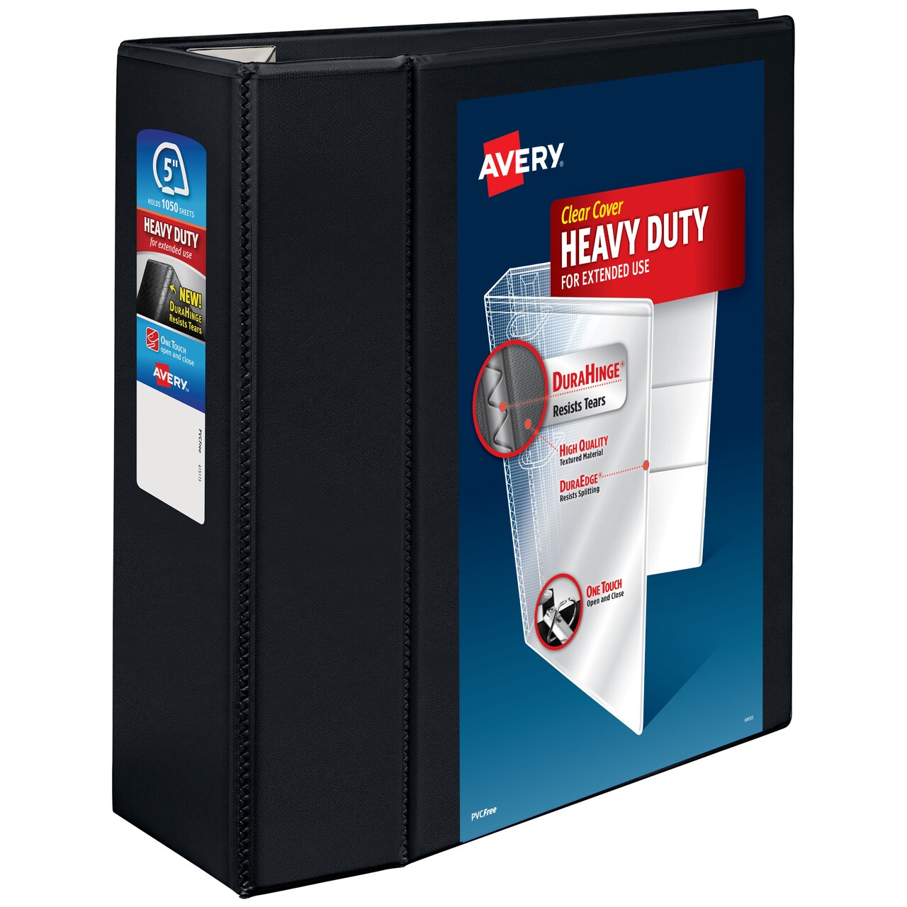 Avery Heavy-Duty View 3 Ring Binder, 5 Inch One Touch EZD Rings, 1,050-Sheet Capacity, 2.3/4.8 Inch Wide Spine, Customizable Clear Cover and Spine, 1 Black Binder (79606)